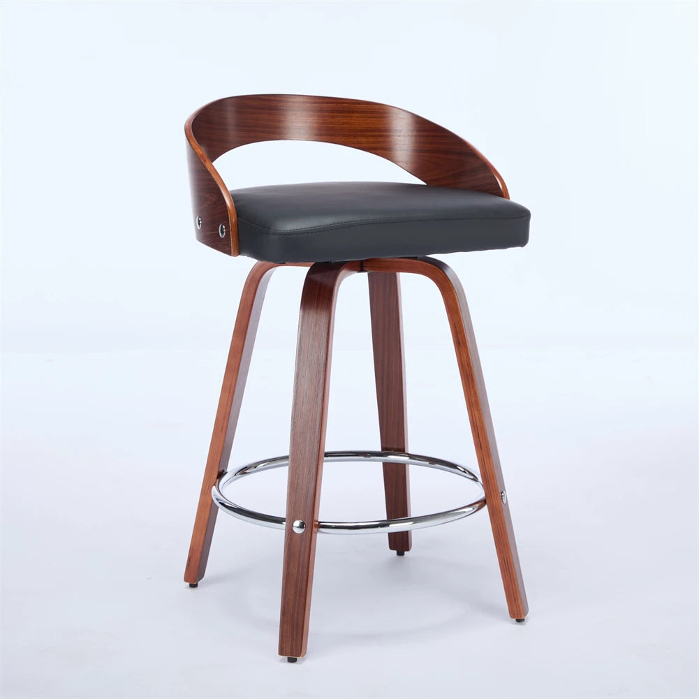 2 PCS Bar Pub Stools Set 360-degree Swivel Barstools with Low Back Wood Legs Chairs with Soft Cushion Seat Footrest For Kitchen