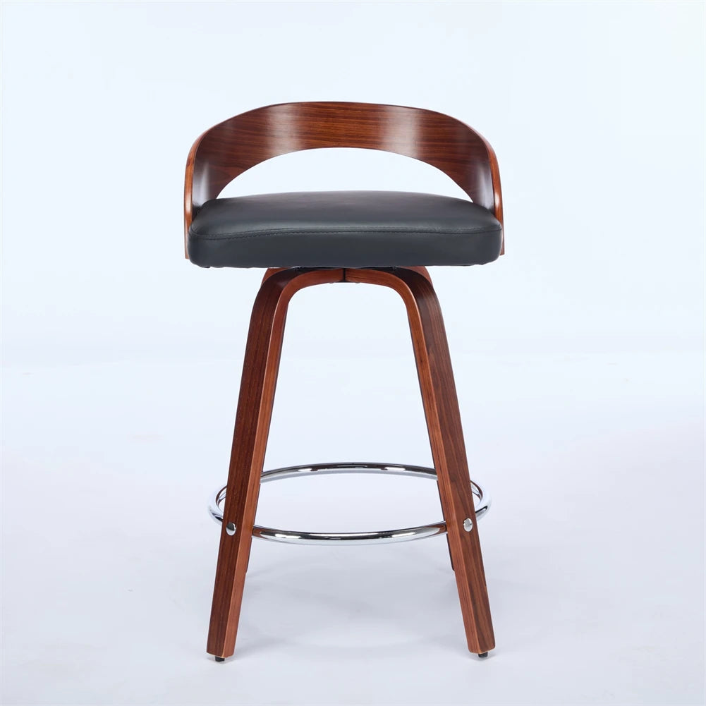 2 PCS Bar Pub Stools Set 360-degree Swivel Barstools with Low Back Wood Legs Chairs with Soft Cushion Seat Footrest For Kitchen