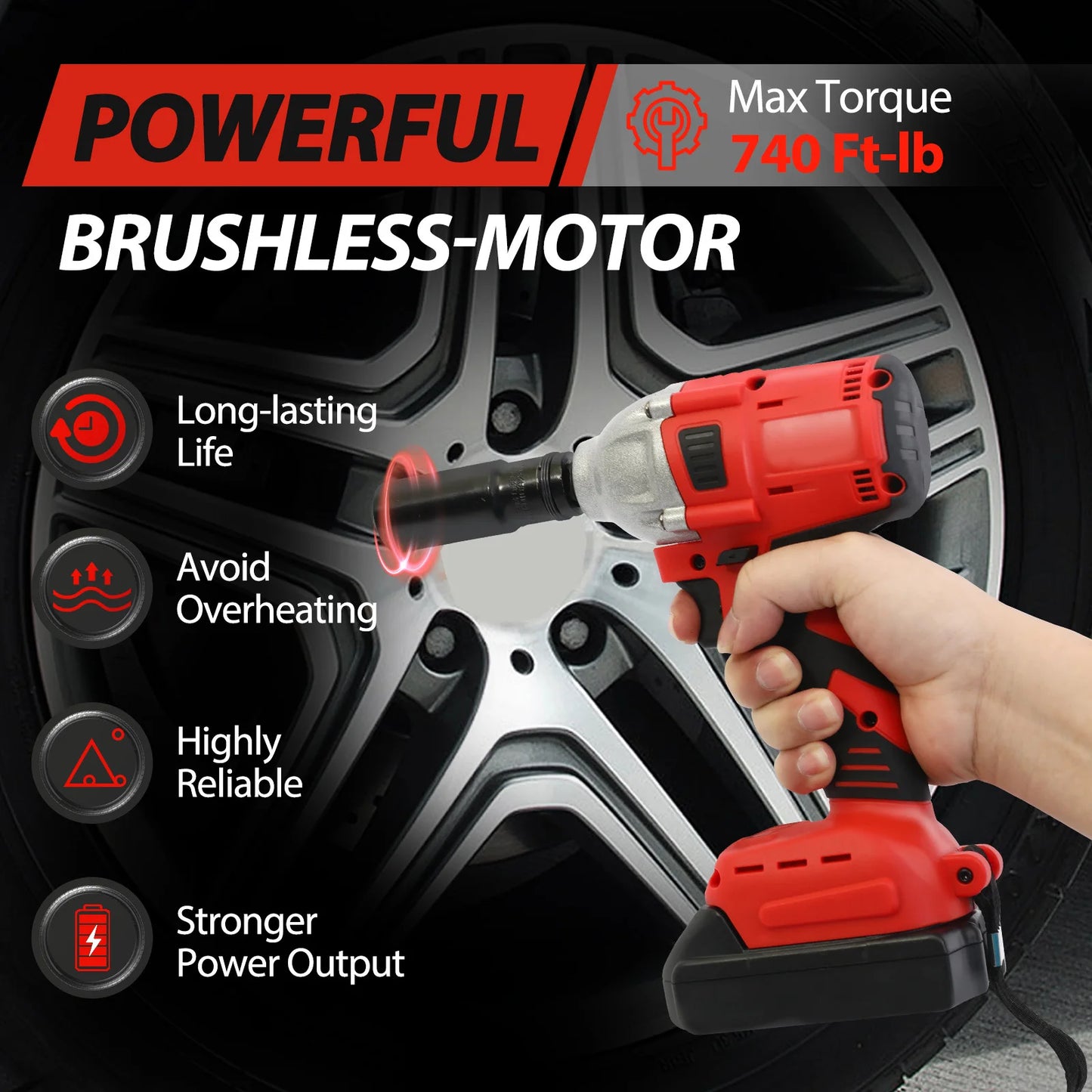 Cordless Brushless Impact Drill Wrench 1000Nm Torque 20V Pro