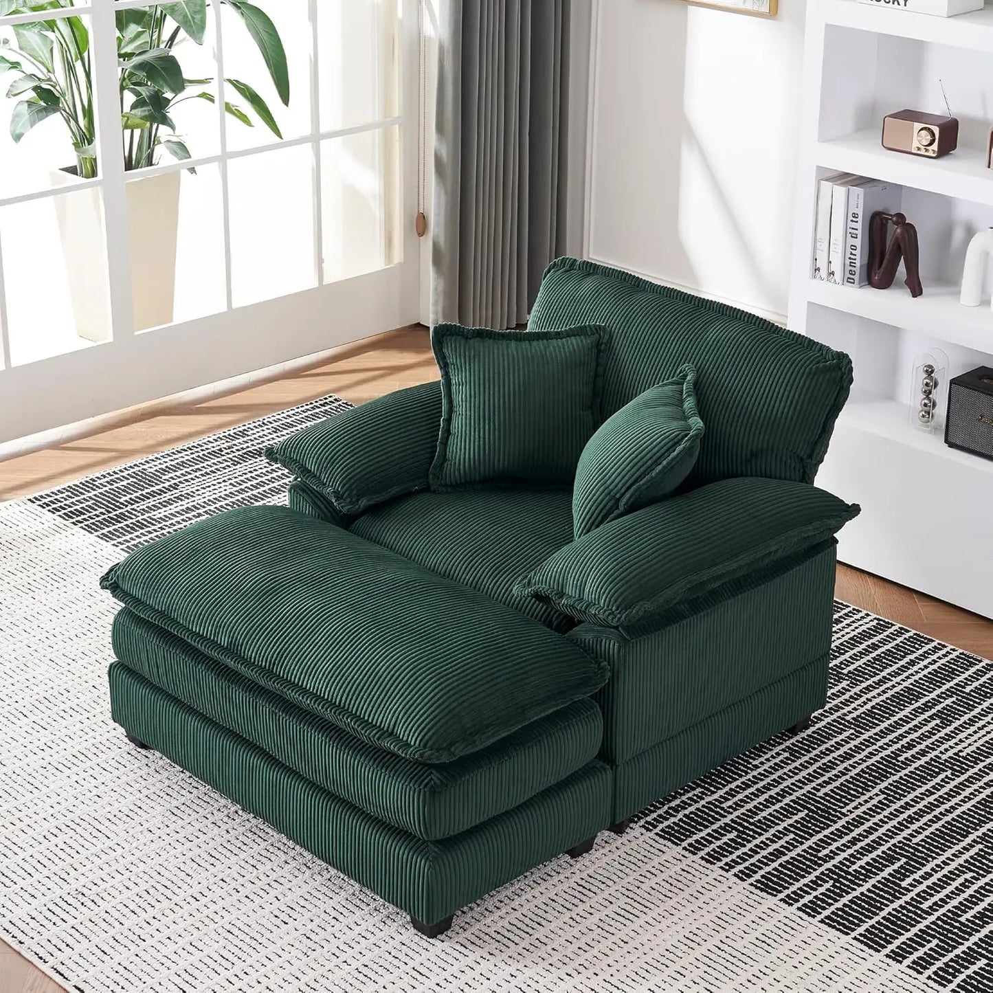 Oversized Chaise Lounge Chair With Ottoman Indoor Velvet Deep Seat