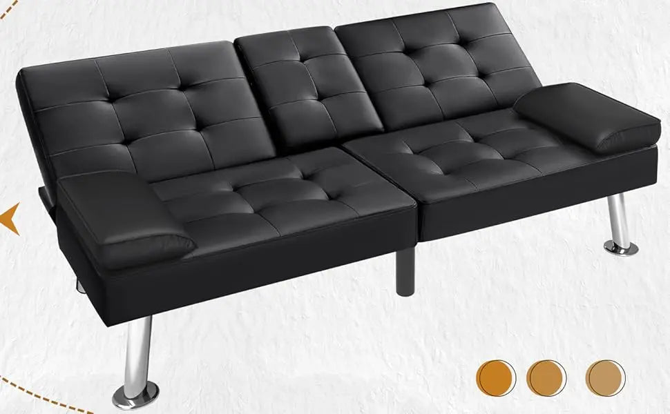 Victone Futon Sofa Bed Modern Faux Leather Couch Bed Convertible