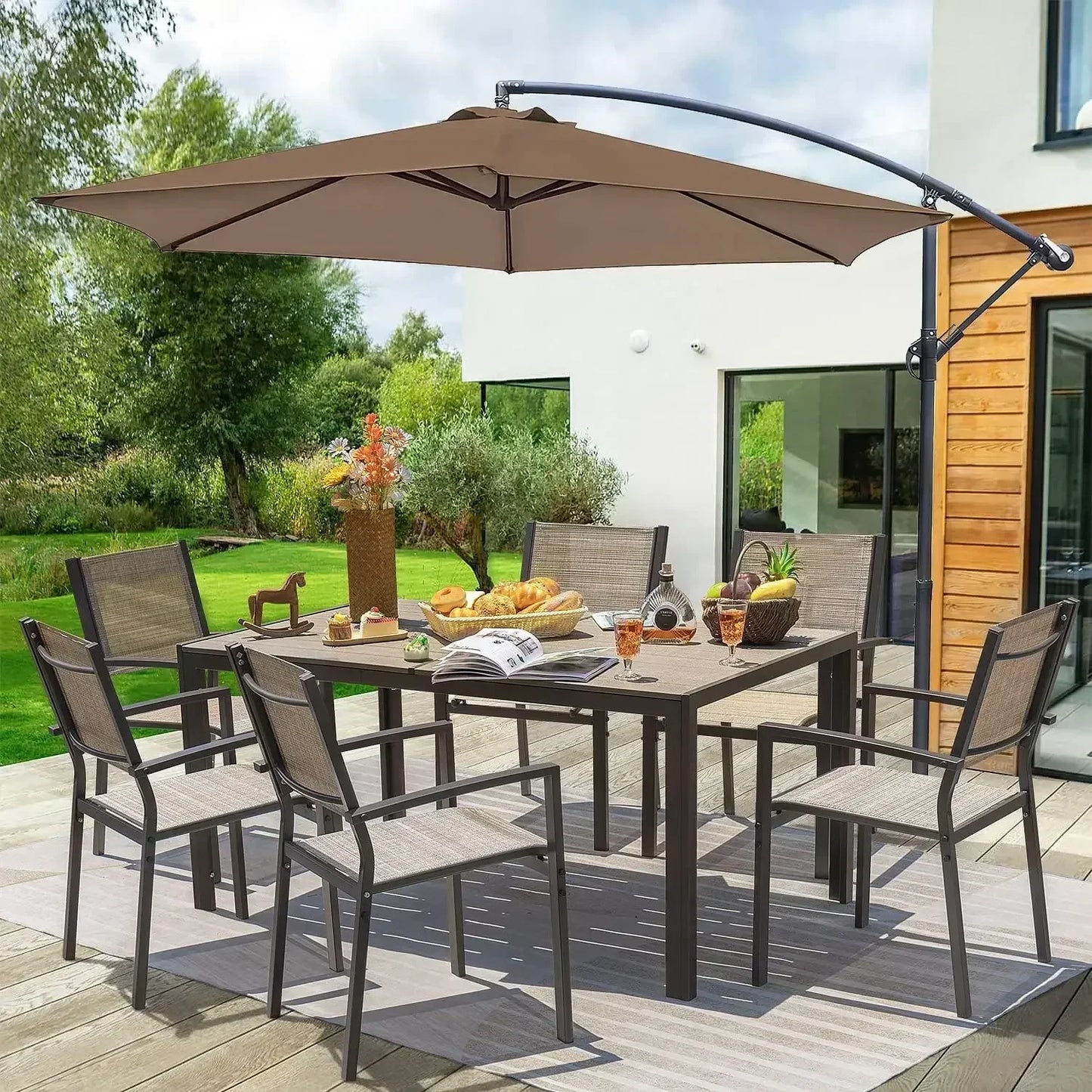 Patio Dining Set 7-Piece Outdoor Table With 6 Textilene Chairs