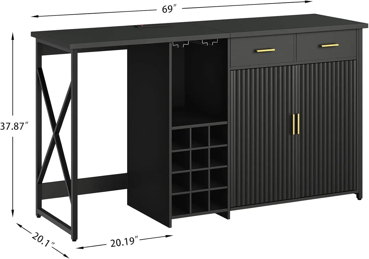 Mini Fridge Cabinet With Storage, Coffee Bar And Drawers