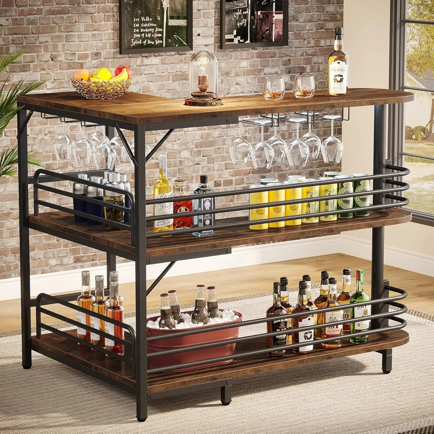 Little Tree L Shaped Home Bar With Three Tier Shelves