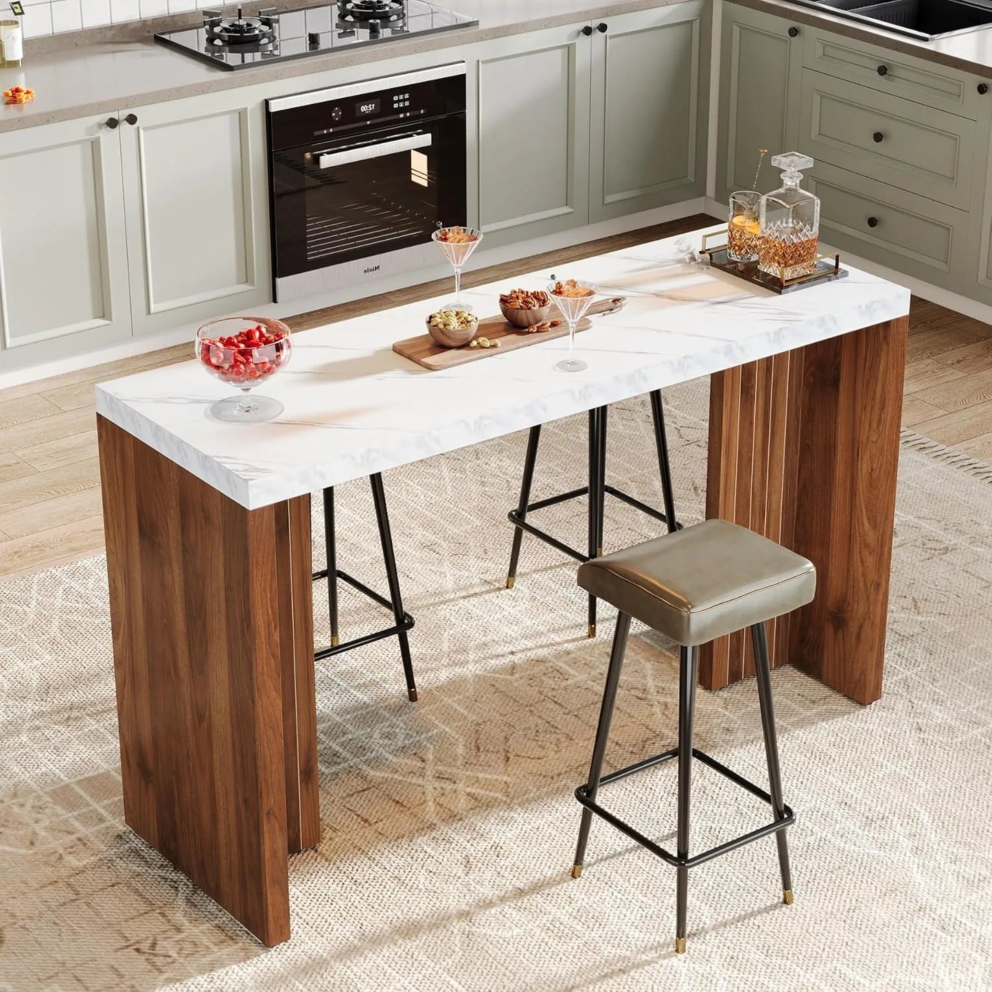 LITTLE TREE Home Bar Unit, 55.12-Inch Bar Table, Modern Freestanding Mini Bar for Home Kitchen, Living Room, Balcony, Basement