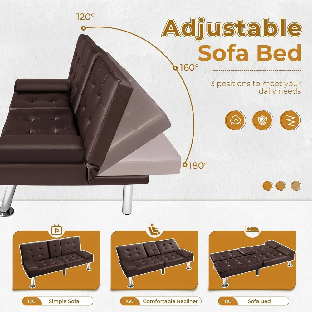 Victone Futon Sofa Bed Modern Faux Leather Couch Bed Convertible