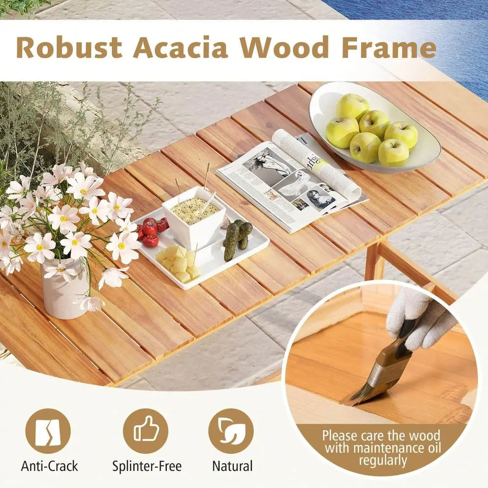 Bar Table 54 X 22 Acacia Wood Counter Height Table With Slatted Tabletop Footrest Crossbar