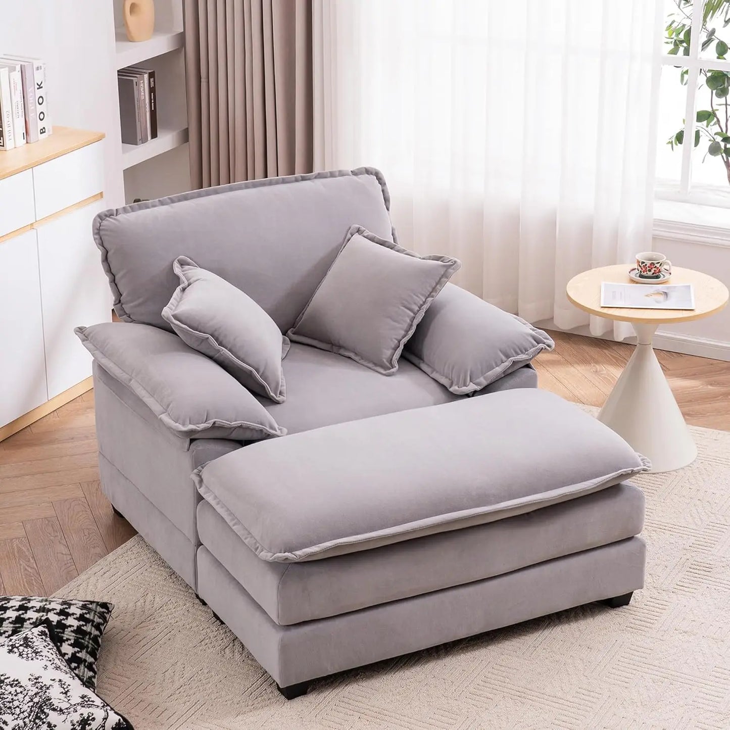 Oversized Chaise Lounge Chair With Ottoman Indoor Velvet Deep Seat