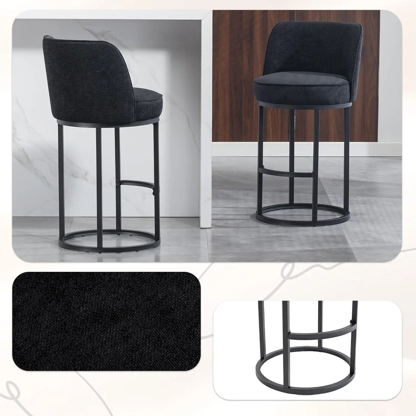 Bar Stools Set Of 4 Modern Linen Upholstered Bucket Backrests