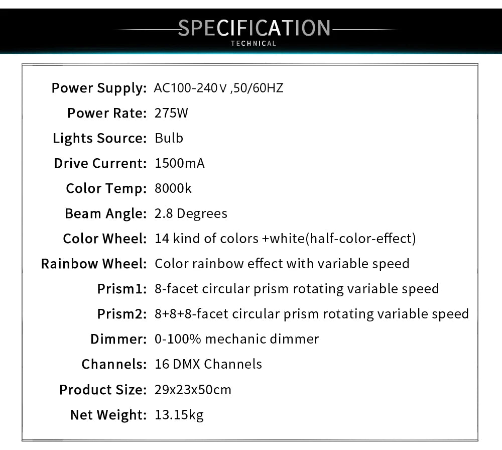 SHEHDS 275W Moving Head Light Double Prism DMX512 Stage Lighting