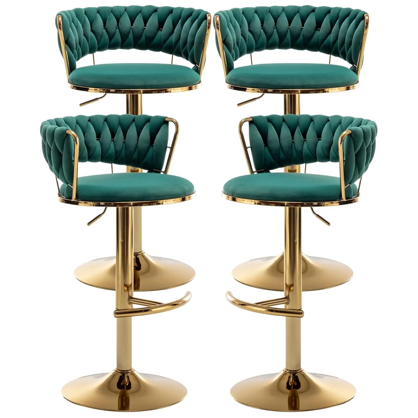 Gold Bar Stools Set of 4, Velvet Swivel Barstools with Woven Backrest, Adjustable Bar Chairs for Kitchen Island,, Customized