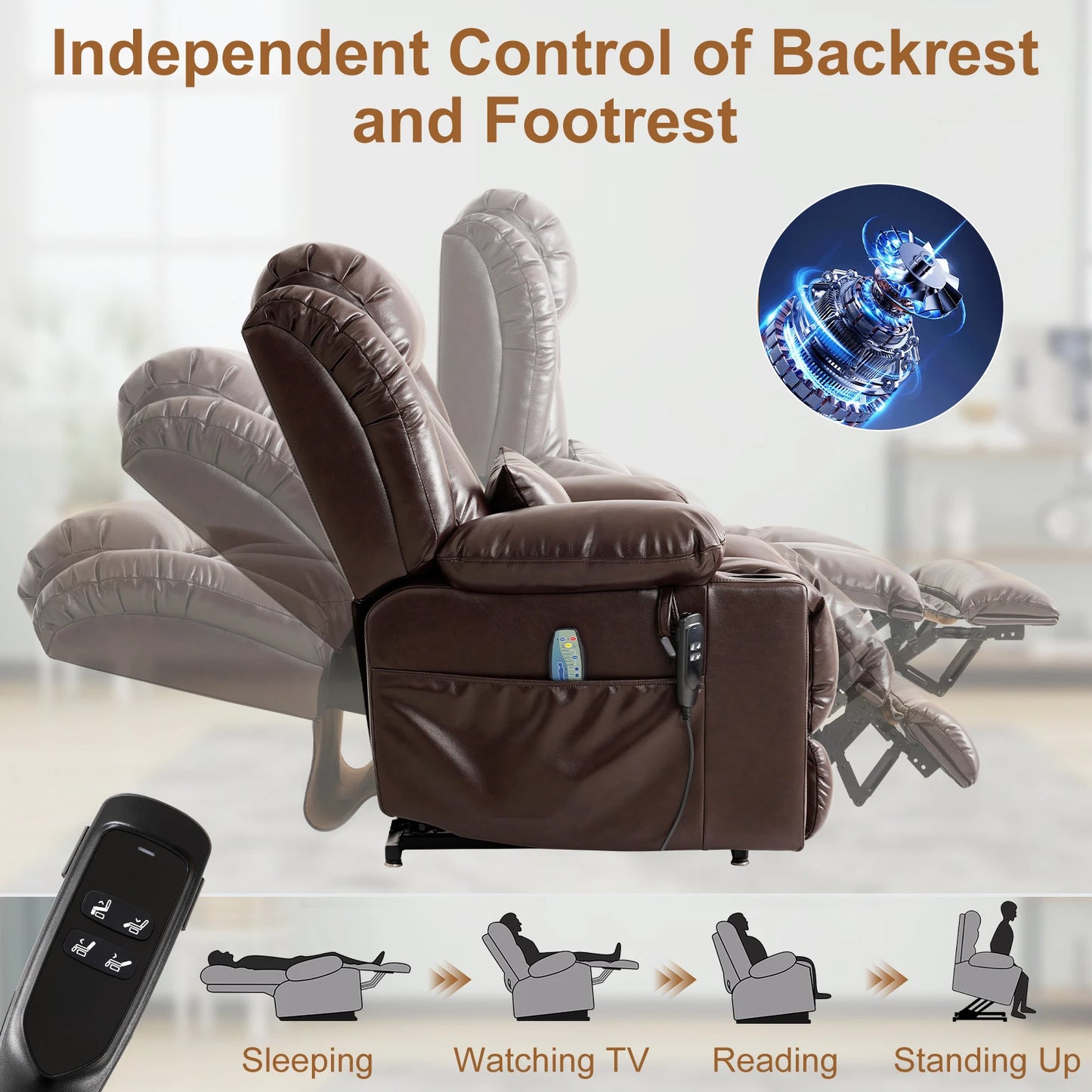 PARKOLCN Power Lift Recliner Dual Motor Electric Leather Chair With Heat Massage