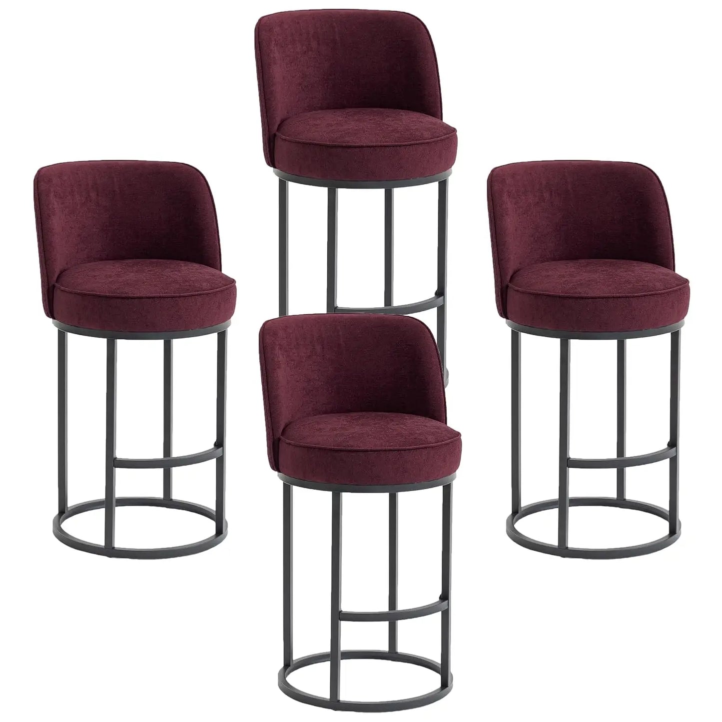 Bar Stools Set Of 4 Modern Linen Upholstered Bucket Backrests