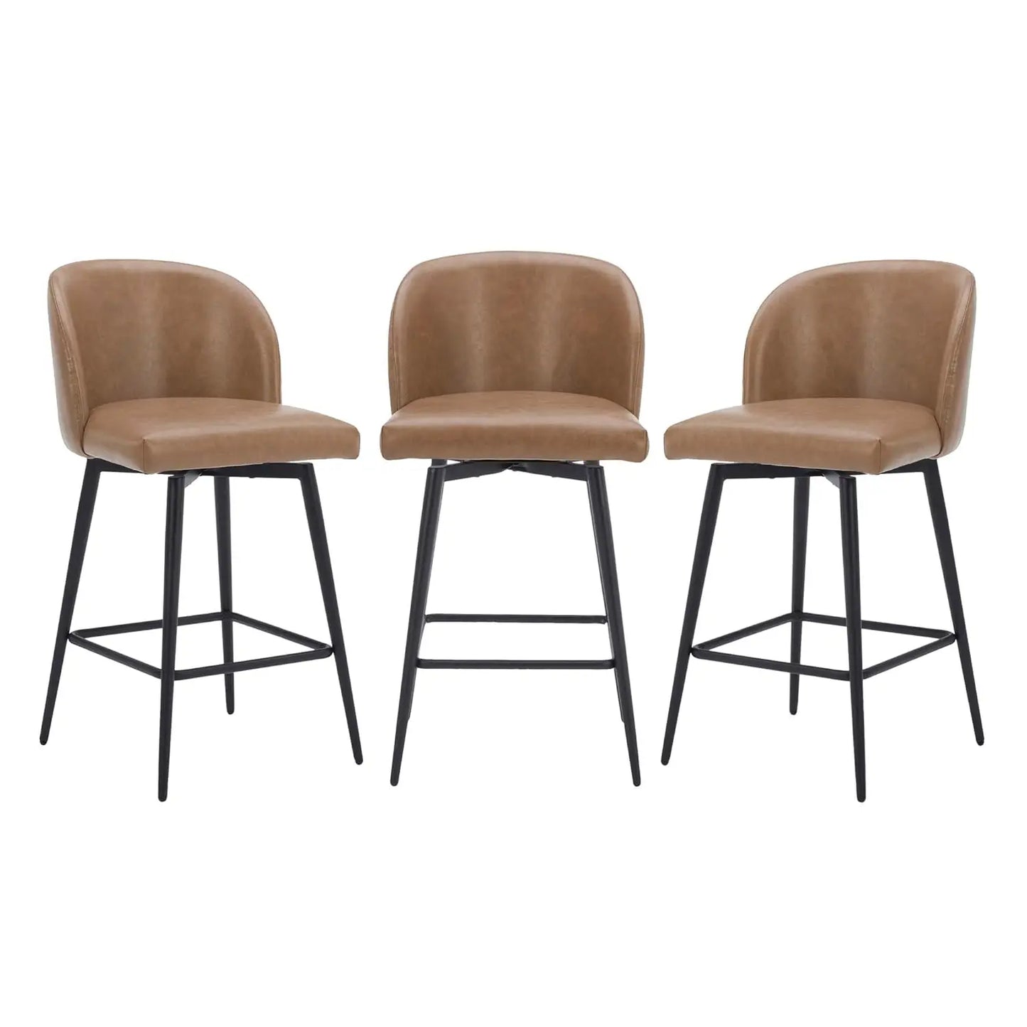 Counter Height Bar Stools Set of 3, 360° Swivel Upholstered Barstools with Backs and Metal Legs, 26" H Seat Height,, Customized