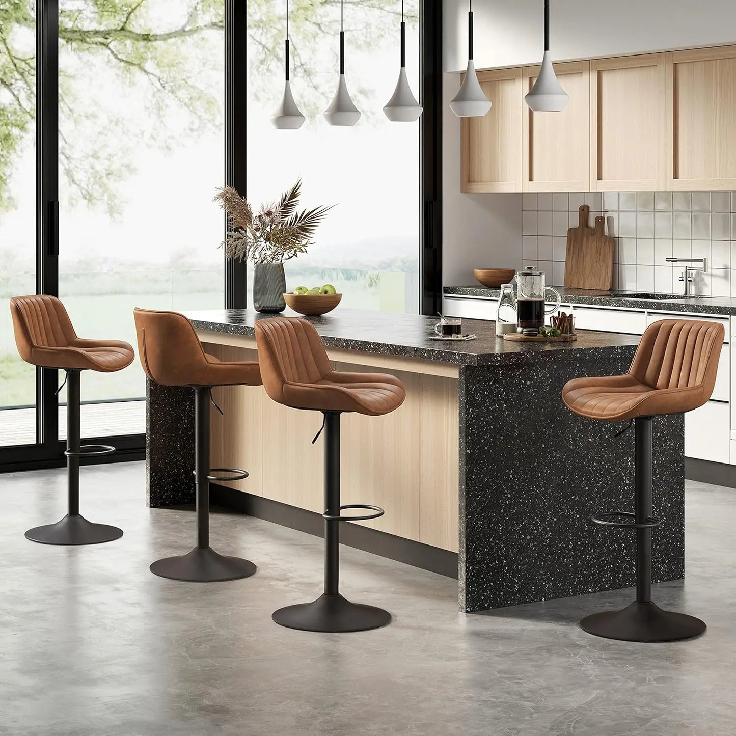 Bar Stools Set of 4, Mid Century Modern Faux Leather Swivel Adjustable Height Bar Stool, Counter Height Pub Bar, Customized