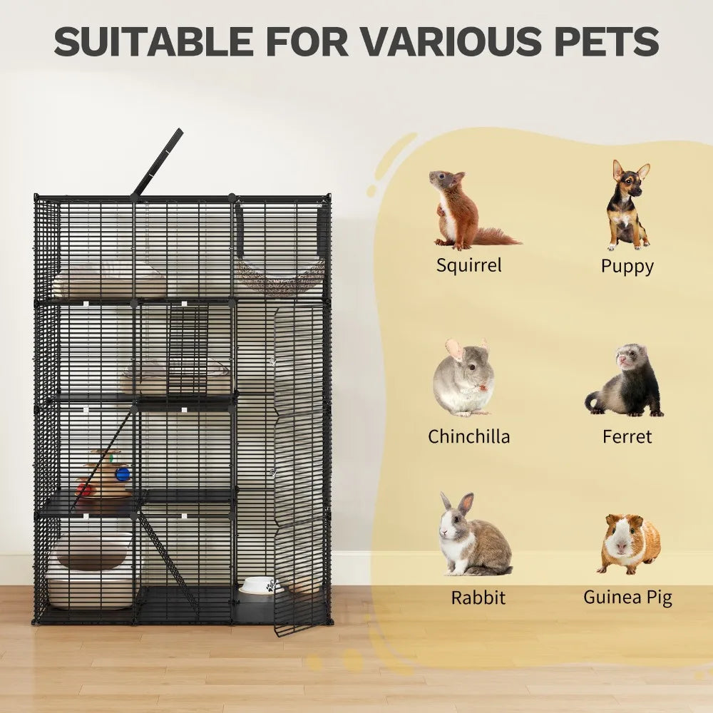 4 Tier Metal Ferret Cage Cat Catio Hammock Hutch Enclosure