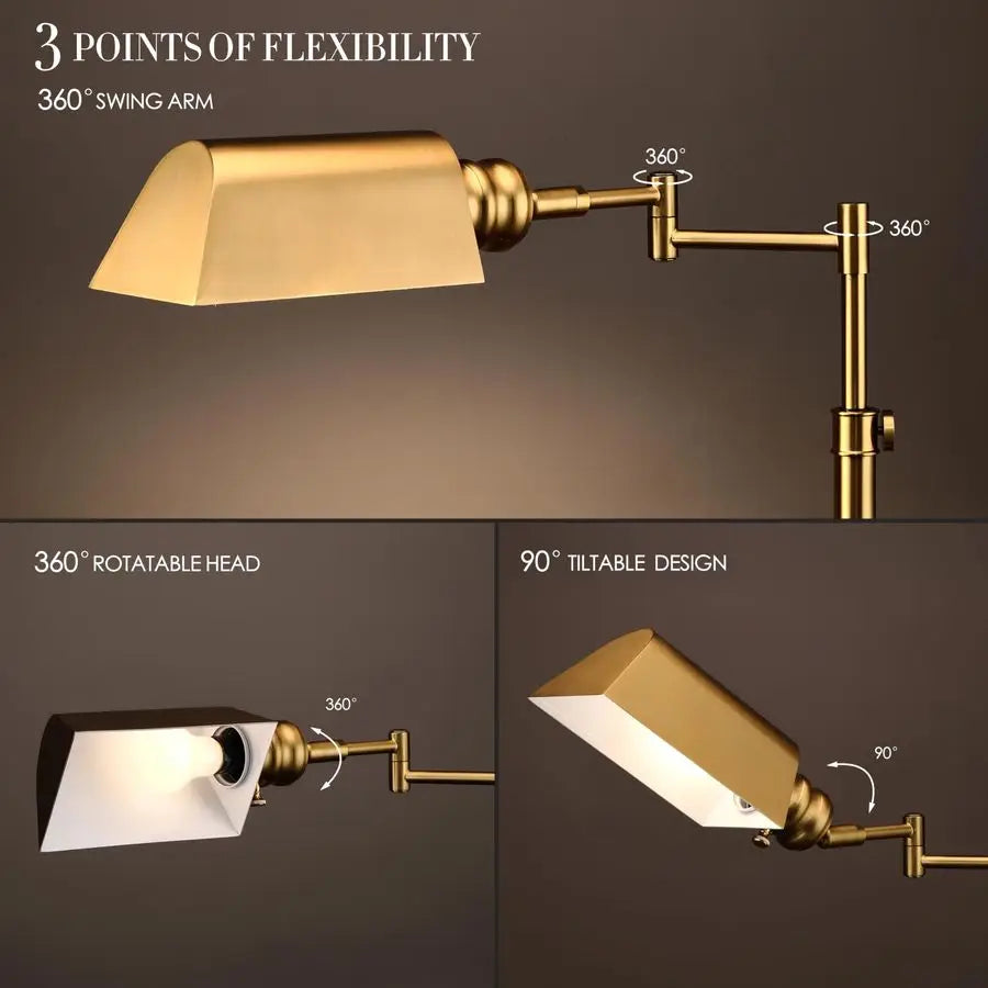 Pharmacy Floor Lamp With Full Range Dimming Swing Arm E26 Socket