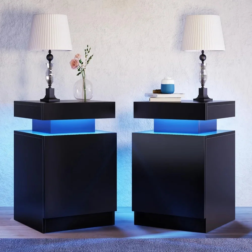Nightstand Set of 2 With LED Lights