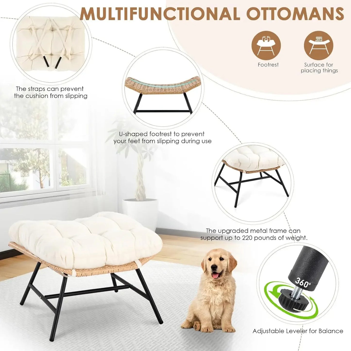 Egg Chair With Footrest Wicker Patio Lounger With Ottoman