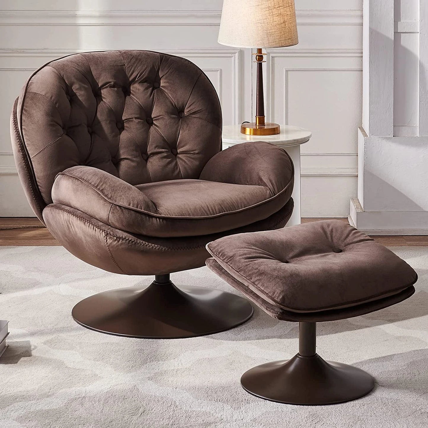 Todrani Velvet Swivel Armchair Set With Ottoman