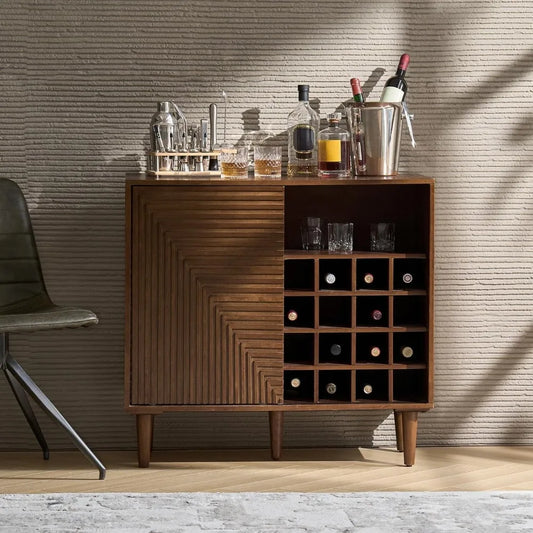 Coffee Bar Cabinet With Wine Racks And Adjustable Shelves