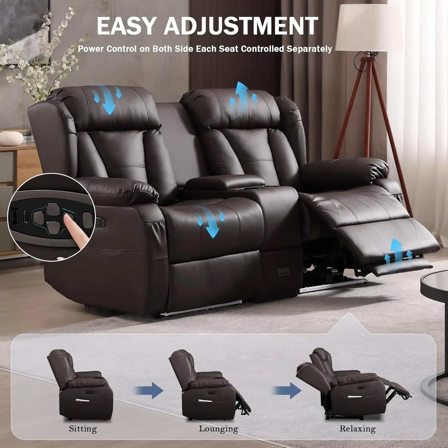 Power Reclining Faux Leather Loveseat With Console And Led Ambient