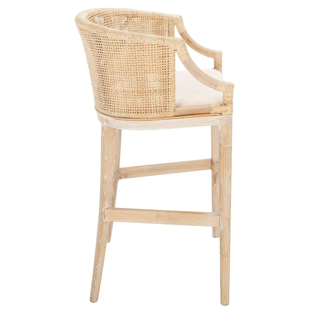 Brando 30-inch Fully Assembled Solid Wood Bar Stool - Tropical Coastal Natural Wash Legs Cushion Home Collection), Customized