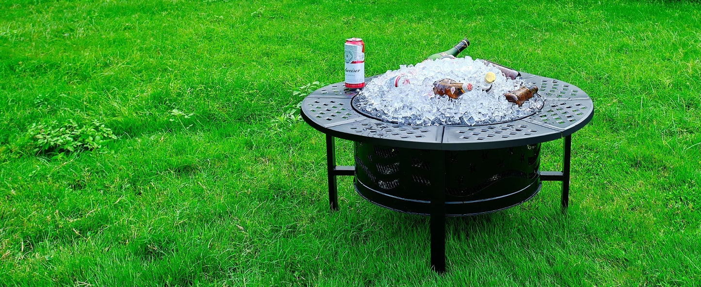 Outdoor Fire Pit With Grills Heavy Duty Metal Round