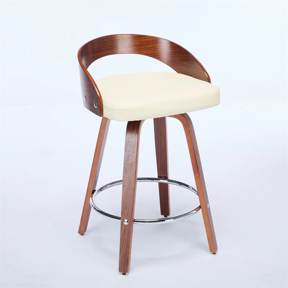2 PCS Bar Pub Stools Set 360-degree Swivel Barstools with Low Back Wood Legs Chairs with Soft Cushion Seat Footrest For Kitchen