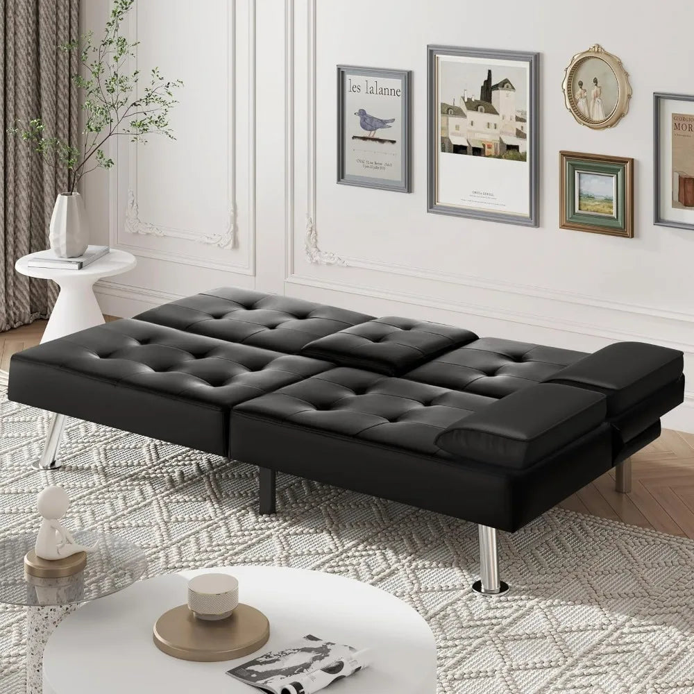 Victone Futon Sofa Bed Modern Faux Leather Couch Bed Convertible