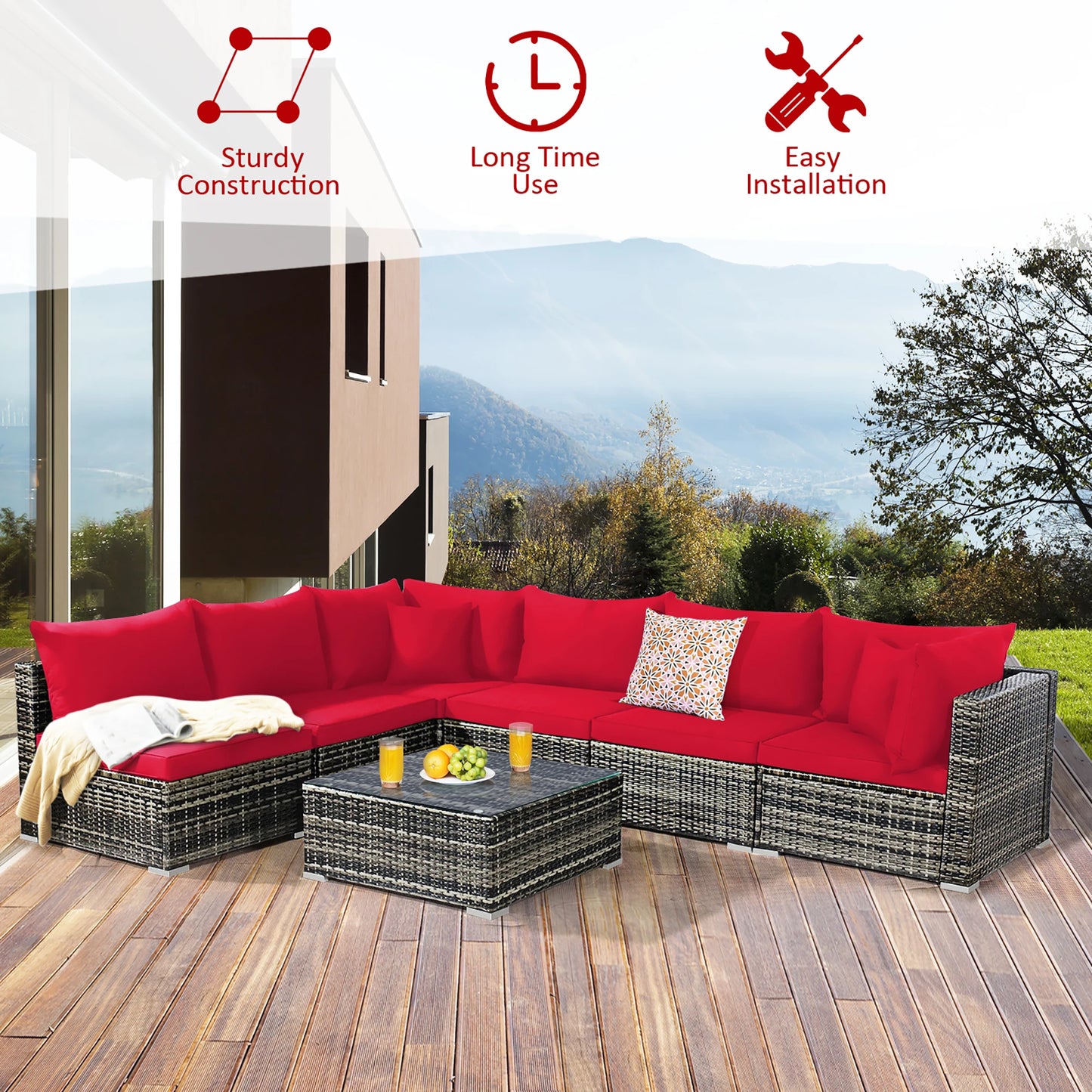 HOMASIS 7 Piece Outdoor Patio Rattan Furniture Set Sectional Sofa