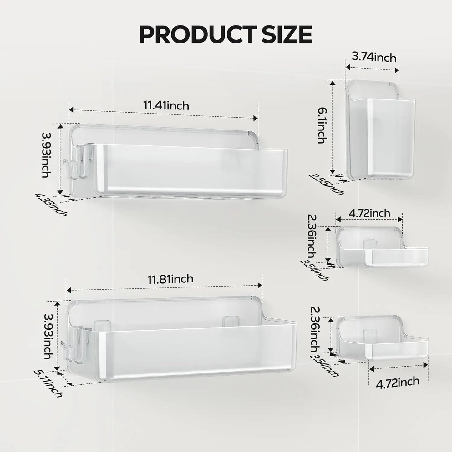 Adhesive Wall Shelf, Shower Shelves 5 Pack with Soap Holder, Shower Organizer for Bathroom Organization, Clear