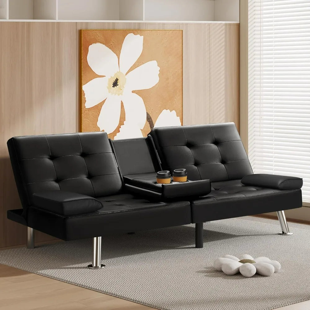 Victone Futon Sofa Bed Modern Faux Leather Couch Bed Convertible