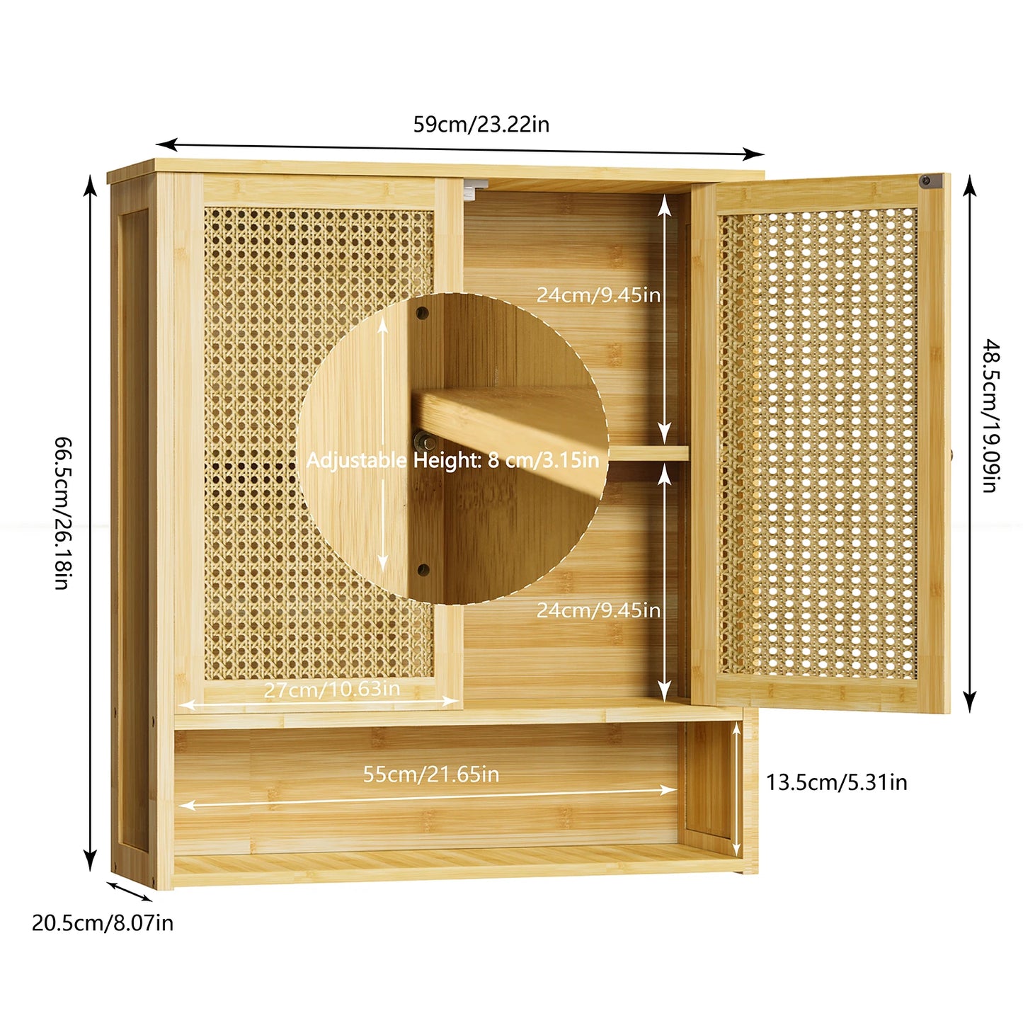 Bamboo Wall Cabinet over Toilet 3 Shelves Bathroom Storage Kitchen Organizer Free Standing Shelf Space Saver for Bathrooms
