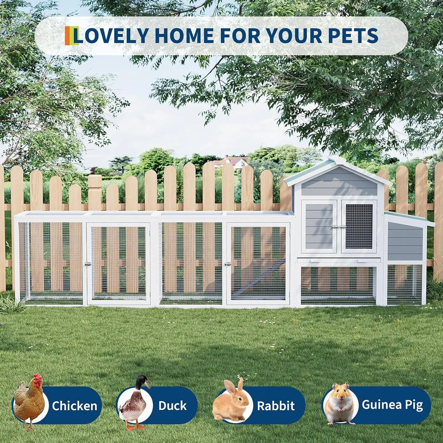 HiMISS Weatherproof Wooden Chicken Coop With Run For Poultry