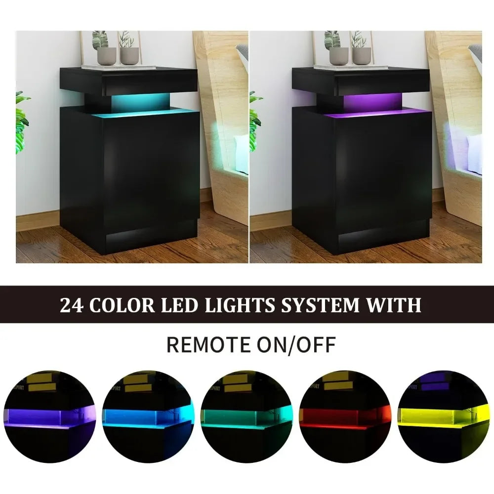 Nightstand Set of 2 With LED Lights