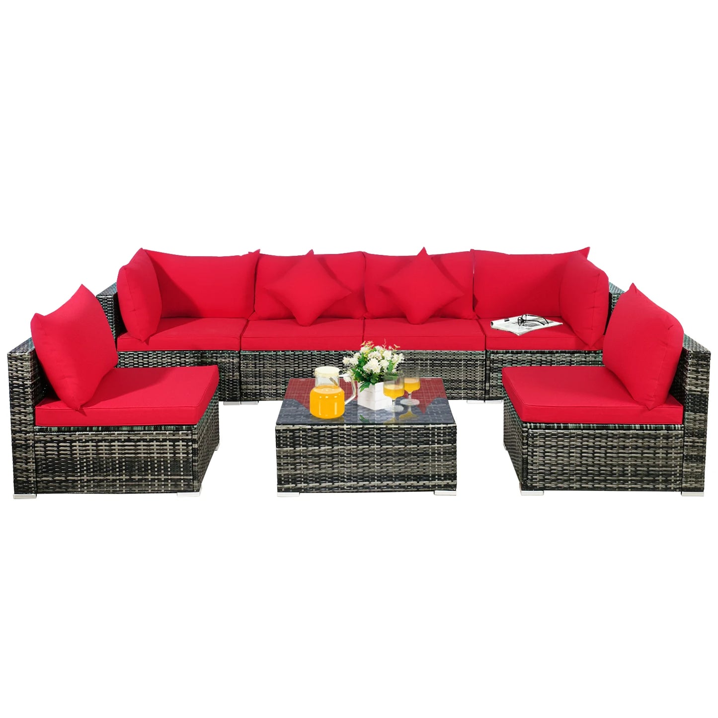 HOMASIS 7 Piece Outdoor Patio Rattan Furniture Set Sectional Sofa