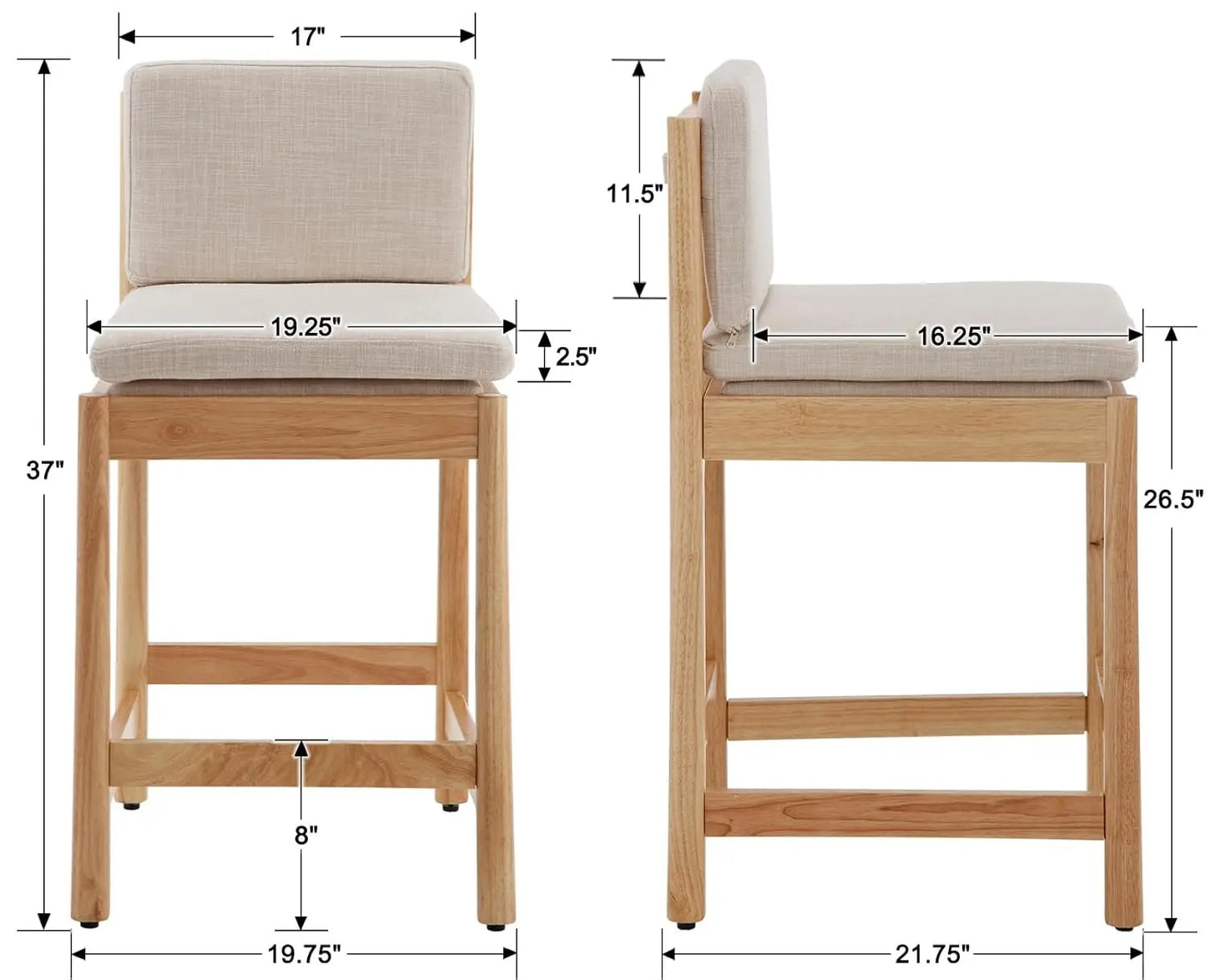 Counter Height Bar Stools Set of 4 Farmhouse Barstoos with Back Mid Century Modern Counter Stools with Natural Wood, Customized