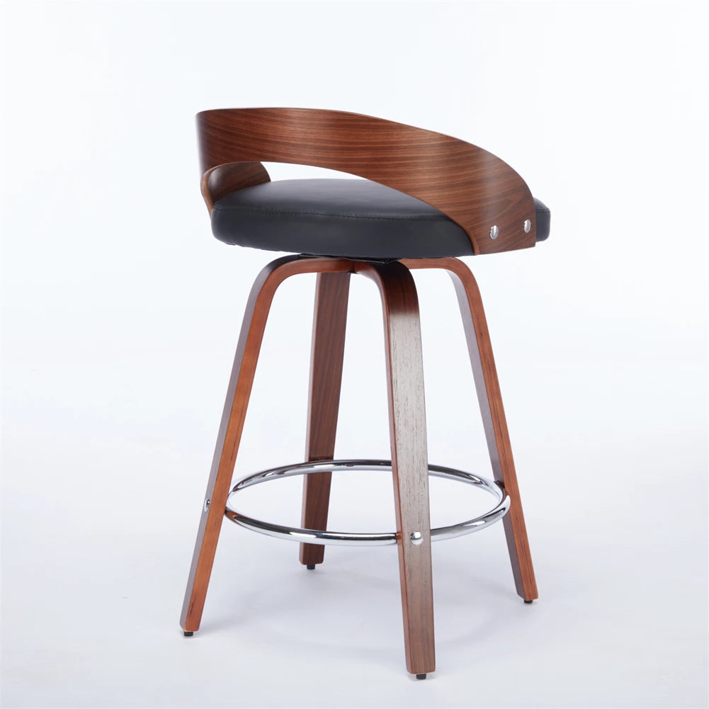 2 PCS Bar Pub Stools Set 360-degree Swivel Barstools with Low Back Wood Legs Chairs with Soft Cushion Seat Footrest For Kitchen