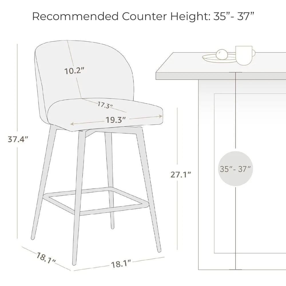 Counter Height Bar Stools Set of 3, 360° Swivel Upholstered Barstools with Backs and Metal Legs, 26" H Seat Height,, Customized