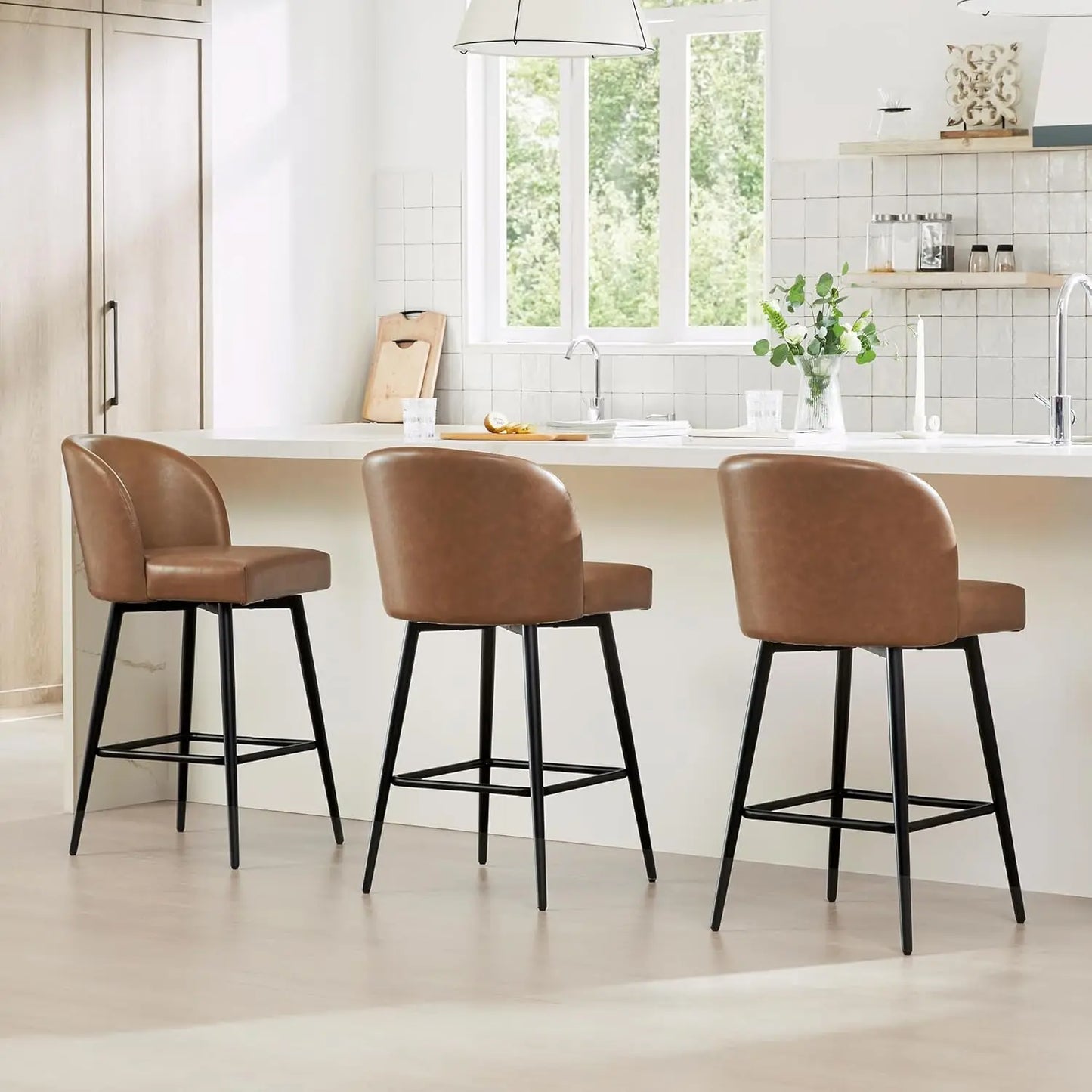 Counter Height Bar Stools Set of 3, 360° Swivel Upholstered Barstools with Backs and Metal Legs, 26" H Seat Height,, Customized