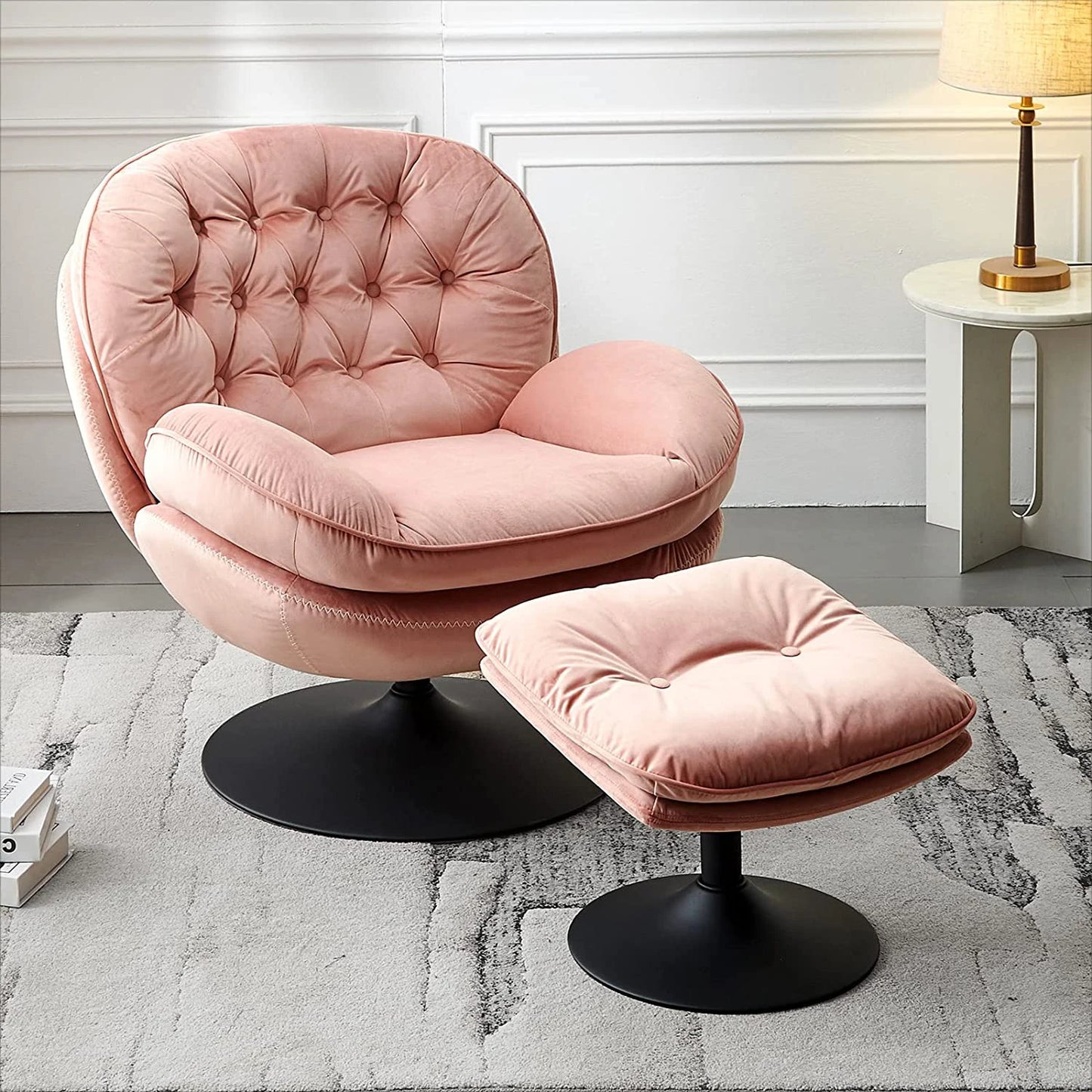Todrani Velvet Swivel Armchair Set With Ottoman