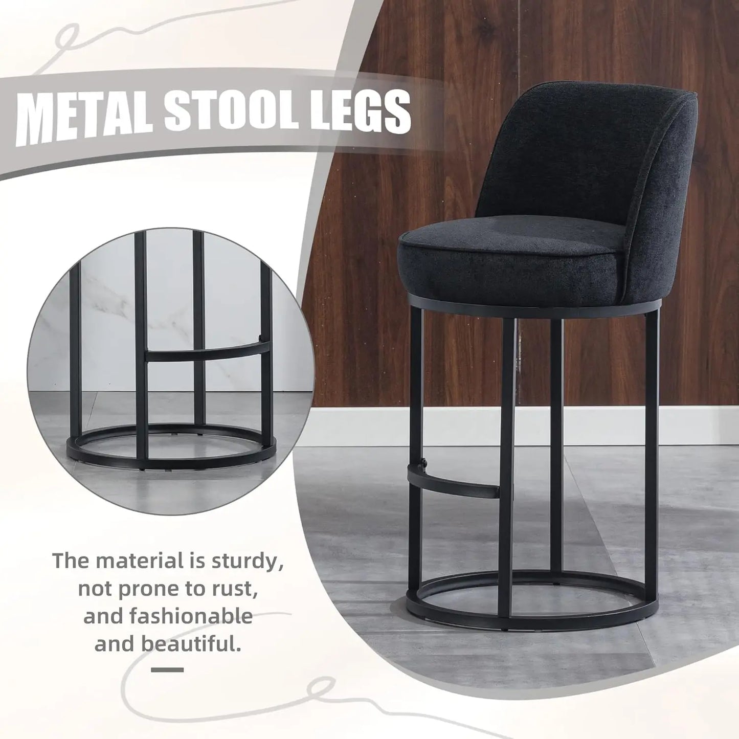 Bar Stools Set Of 4 Modern Linen Upholstered Bucket Backrests