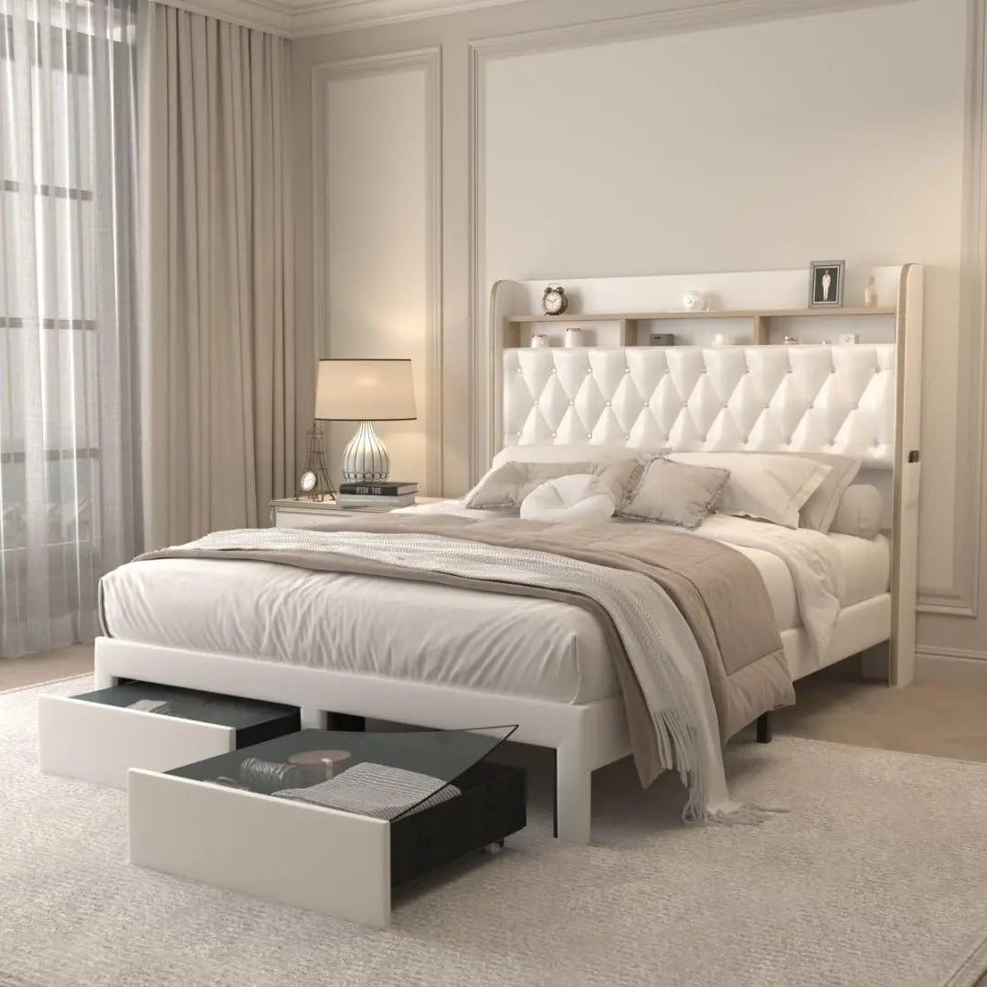 SIBEDSCN Queen LED Bed Frame With Storage And Star Projector