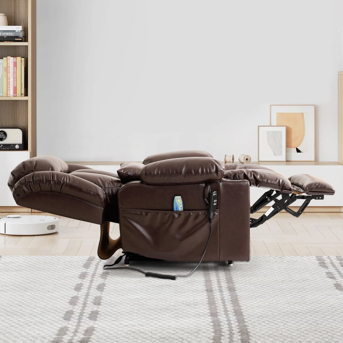 PARKOLCN Power Lift Recliner Dual Motor Electric Leather Chair With Heat Massage