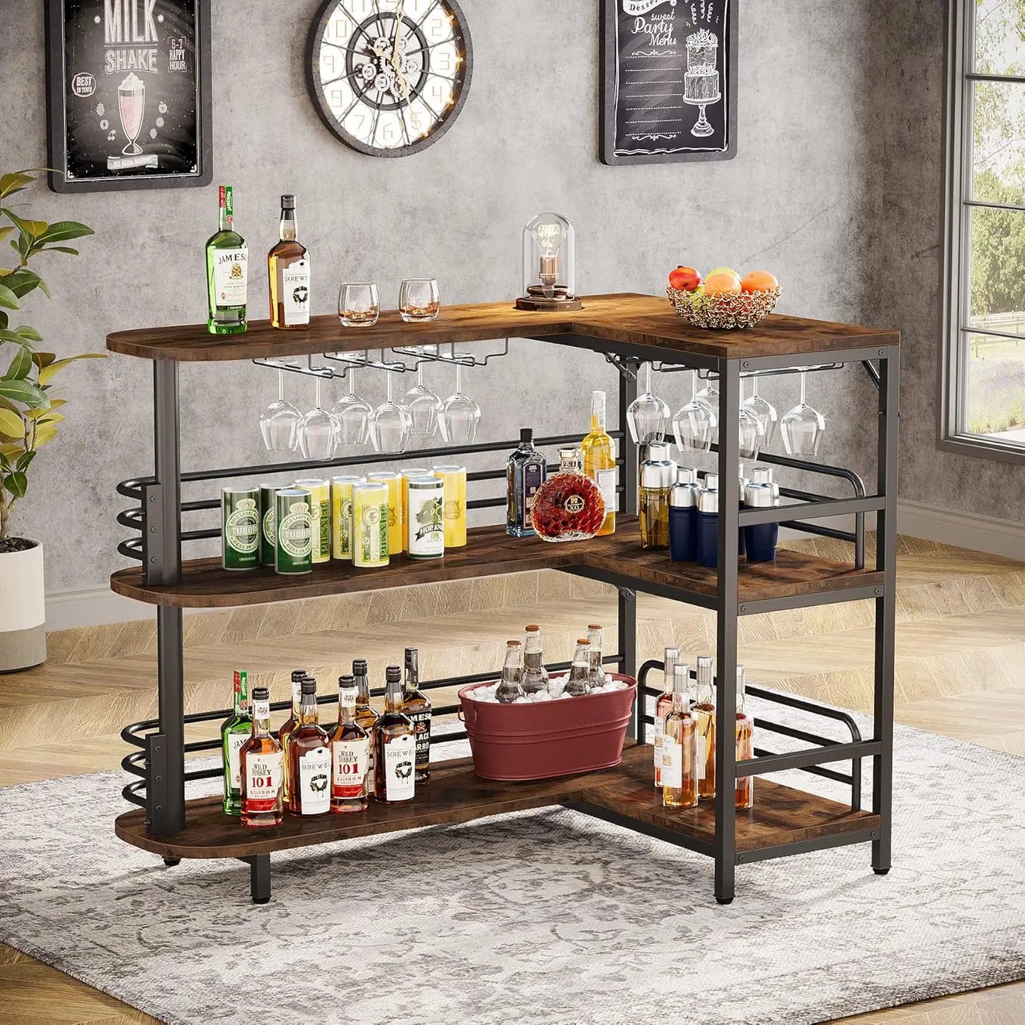 Little Tree L-Shaped Home Bar Unit With Wine Glasses Holder