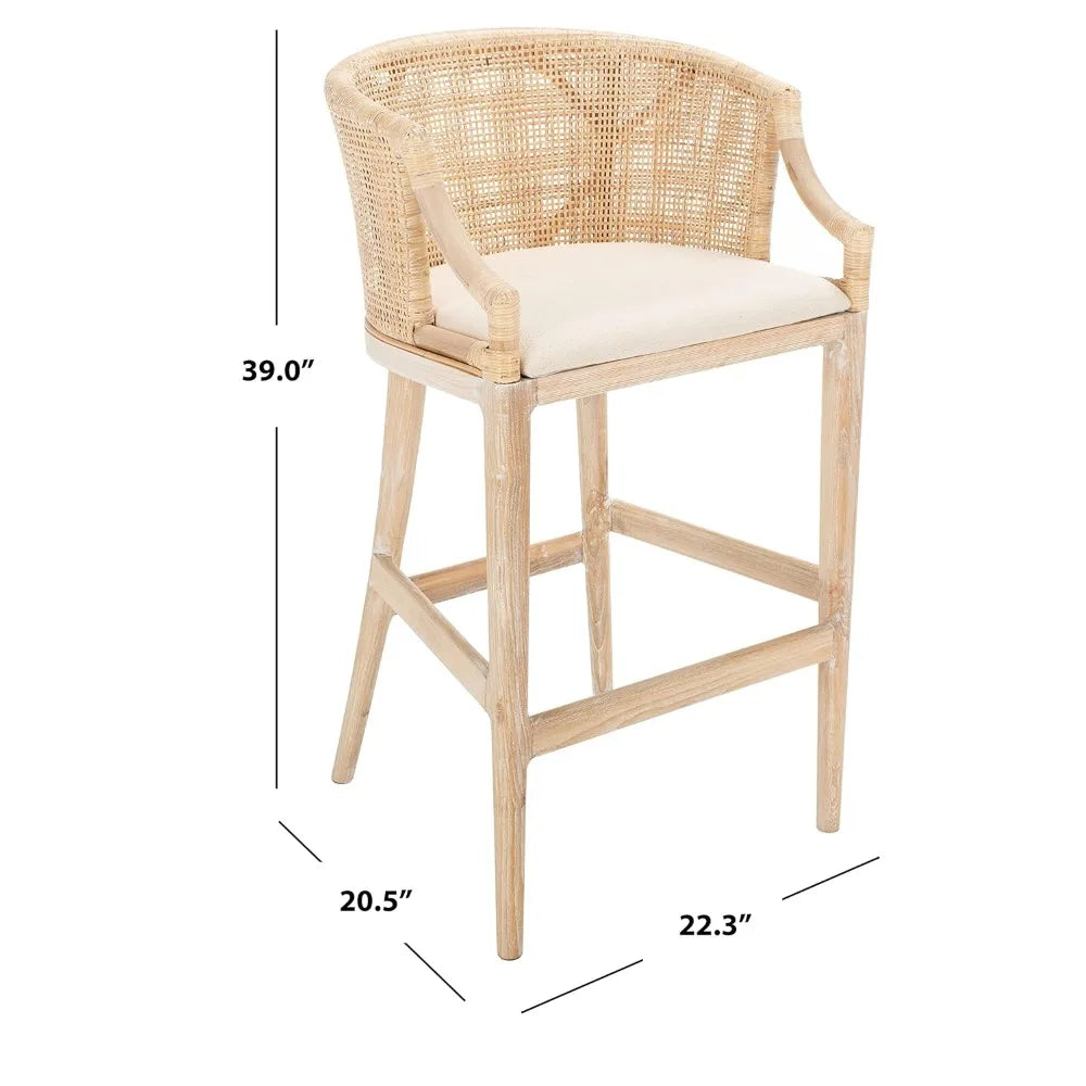 Brando 30-inch Fully Assembled Solid Wood Bar Stool - Tropical Coastal Natural Wash Legs Cushion Home Collection), Customized