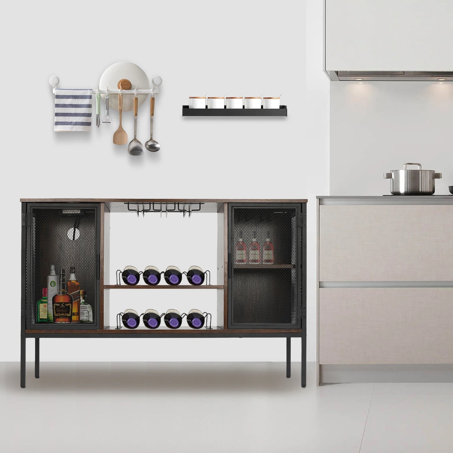 Wine Bar Cabinet With Glass Holder And Coffee Station