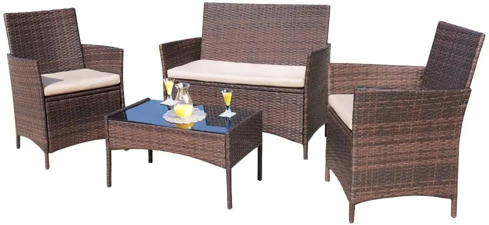 4-Piece Outdoor Patio Furniture Set Rattan Wicker Chairs