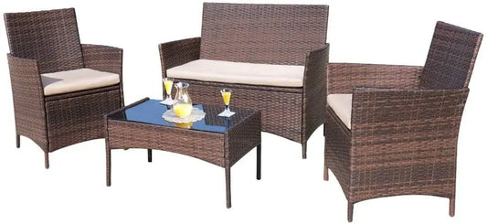 4-Piece Outdoor Patio Furniture Set Rattan Wicker Chairs